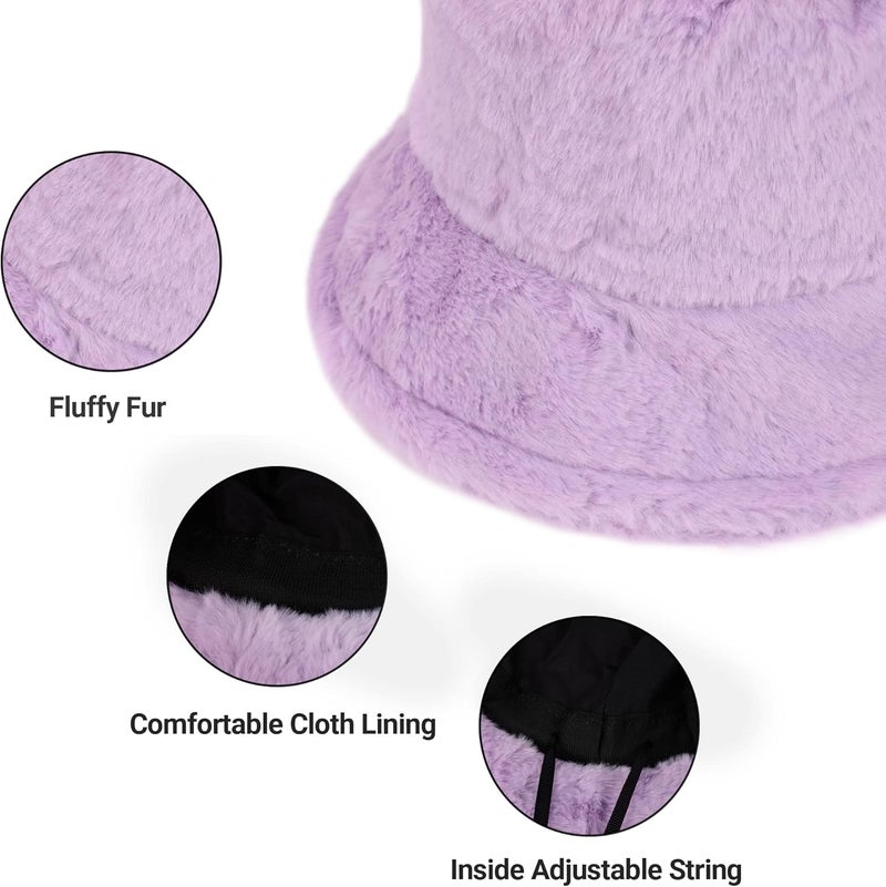 Umeepar Winter Faux Fur Fuzzy Bucket Hat Fluffy Warm Hat for Women Men - Image 4